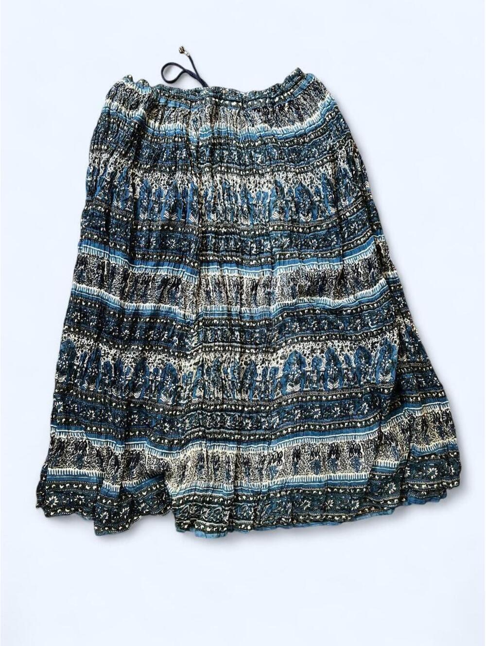 Vintage Y2K Blue Boho Indian Cotton Adjustable Drawstring Maxi Skirt One Size 💙 - Picture 7 of 8